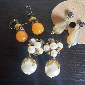 Lot 3 Pairs of Vintage Earrings Clip On and Pierced